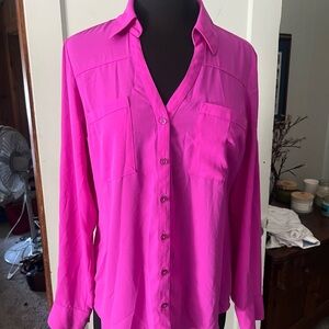 Express Pink Long Sleeve Button Down Blouse